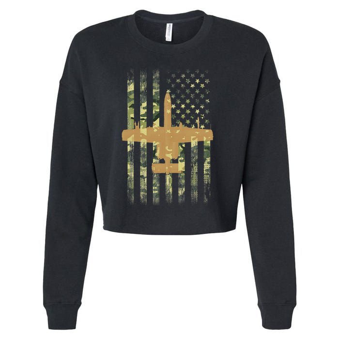 A 10 Thunderbolt Ii Warthog Camo Flag Military Airplane Cropped Pullover Crew