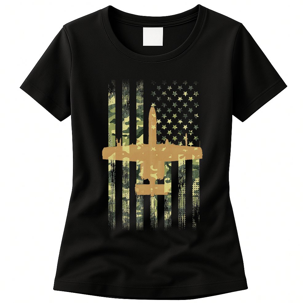 A 10 Thunderbolt Ii Warthog Camo Flag Military Airplane Womens T-Shirt