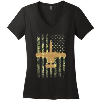 A 10 Thunderbolt Ii Warthog Camo Flag Military Airplane Women's V-Neck T-Shirt