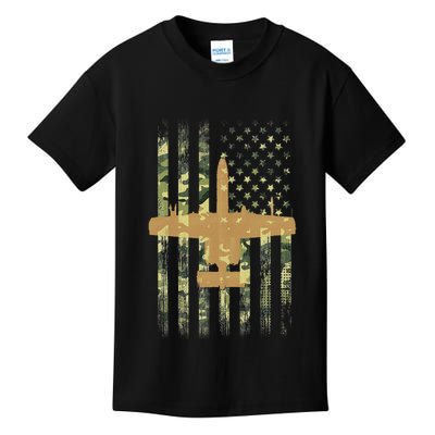 A 10 Thunderbolt Ii Warthog Camo Flag Military Airplane Kids T-Shirt