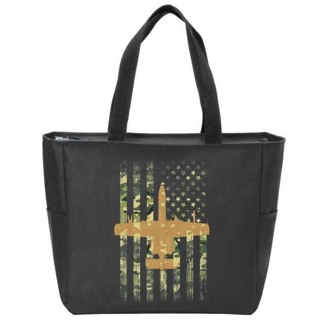 A 10 Thunderbolt Ii Warthog Camo Flag Military Airplane Zip Tote Bag