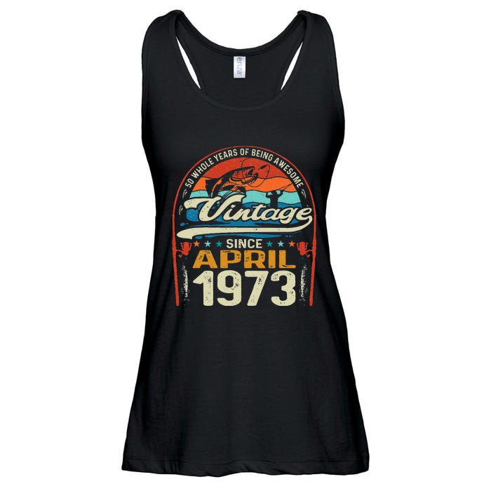 April 1973 Vintage 50th Birthday 50 Year Old Fishing Lovers Ladies Essential Flowy Tank