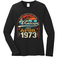 April 1973 Vintage 50th Birthday 50 Year Old Fishing Lovers Ladies Long Sleeve Shirt