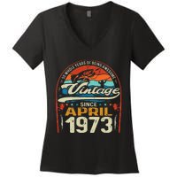 April 1973 Vintage 50th Birthday 50 Year Old Fishing Lovers Women's V-Neck T-Shirt