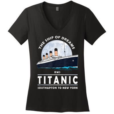 A 1912 Vintage Titanic Voyage Ship Cruise For Son Women's V-Neck T-Shirt