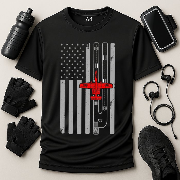 A 10 Warthog Airplane American Flag Runway A10 Thunderbird Performance Shirt