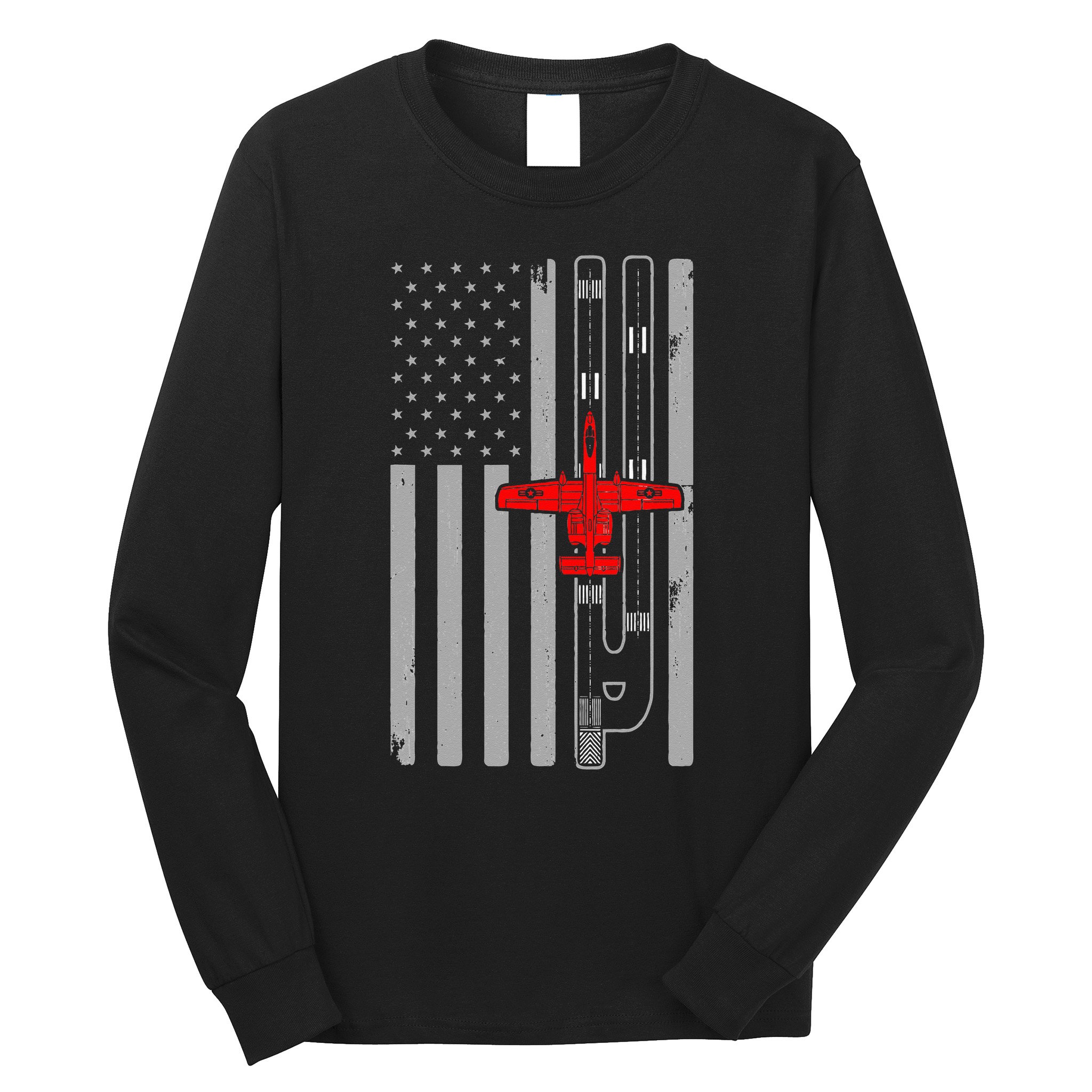 A 10 Warthog Airplane American Flag Runway A10 Thunderbird Long Sleeve Shirt