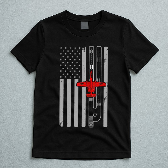 A 10 Warthog Airplane American Flag Runway A10 Thunderbird T-Shirt