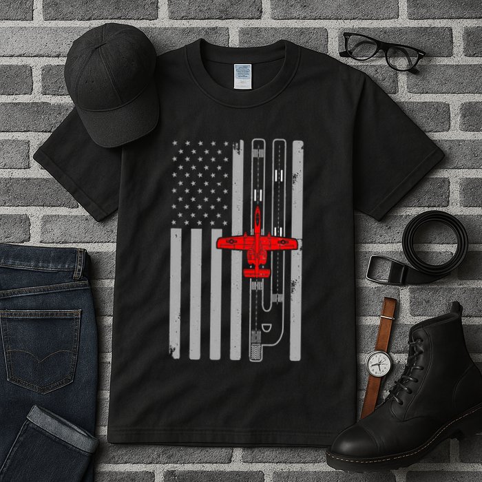 A 10 Warthog Airplane American Flag Runway A10 Thunderbird Tall T-Shirt