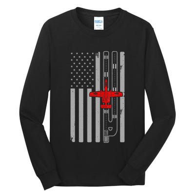 A 10 Warthog Airplane American Flag Runway A10 Thunderbird Tall Long Sleeve T-Shirt