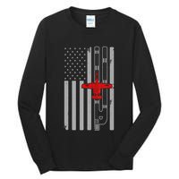 A 10 Warthog Airplane American Flag Runway A10 Thunderbird Tall Long Sleeve T-Shirt