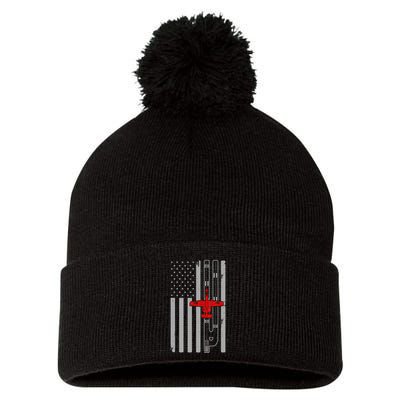 A 10 Warthog Airplane American Flag Runway A10 Thunderbird Pom Pom 12in Knit Beanie