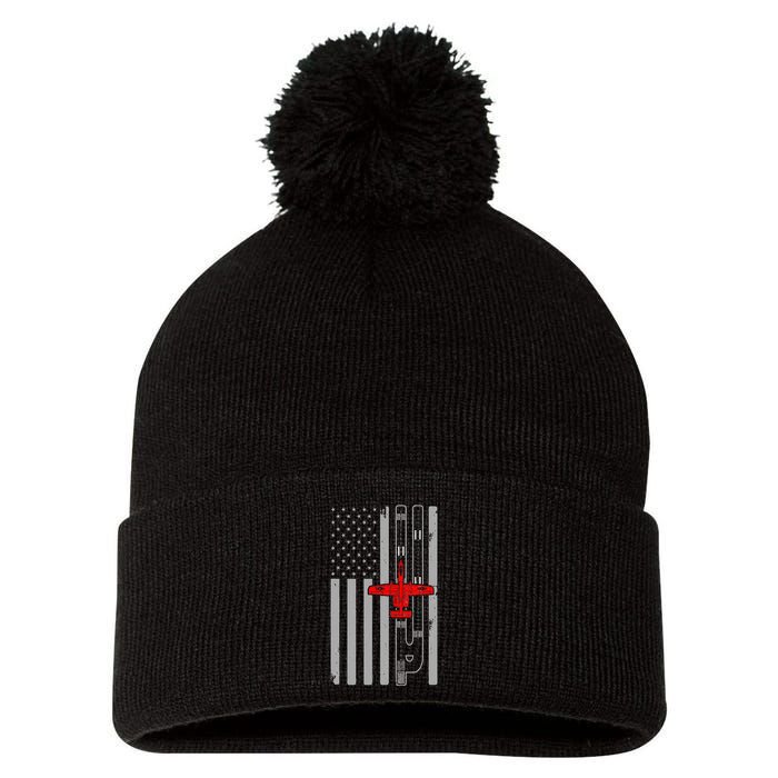 A 10 Warthog Airplane American Flag Runway A10 Thunderbird Pom Pom 12in Knit Beanie