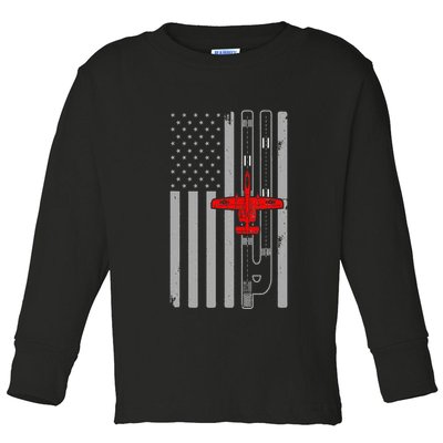 A 10 Warthog Airplane American Flag Runway A10 Thunderbird Toddler Long Sleeve Shirt