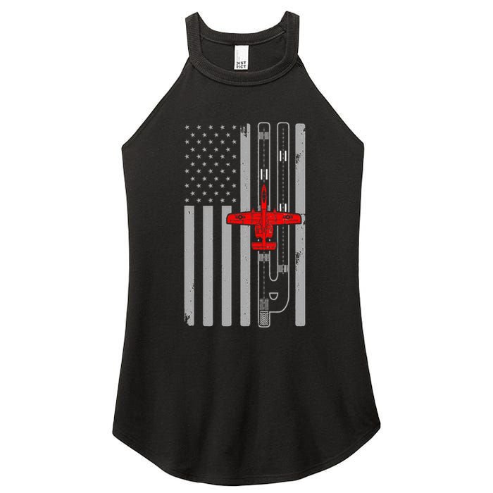 A 10 Warthog Airplane American Flag Runway A10 Thunderbird Women's Perfect Tri Rocker Tank