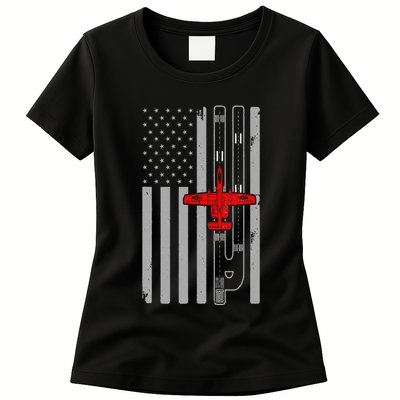 A 10 Warthog Airplane American Flag Runway A10 Thunderbird Womens T-Shirt