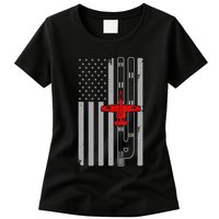 A 10 Warthog Airplane American Flag Runway A10 Thunderbird Womens T-Shirt