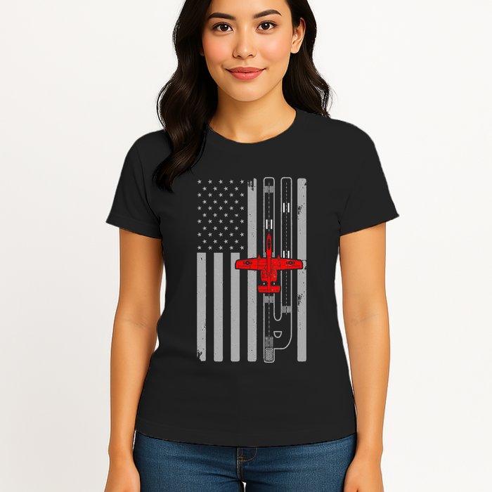A 10 Warthog Airplane American Flag Runway A10 Thunderbird Womens T-Shirt