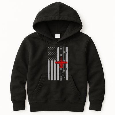 A 10 Warthog Airplane American Flag Runway A10 Thunderbird Kids Hoodie