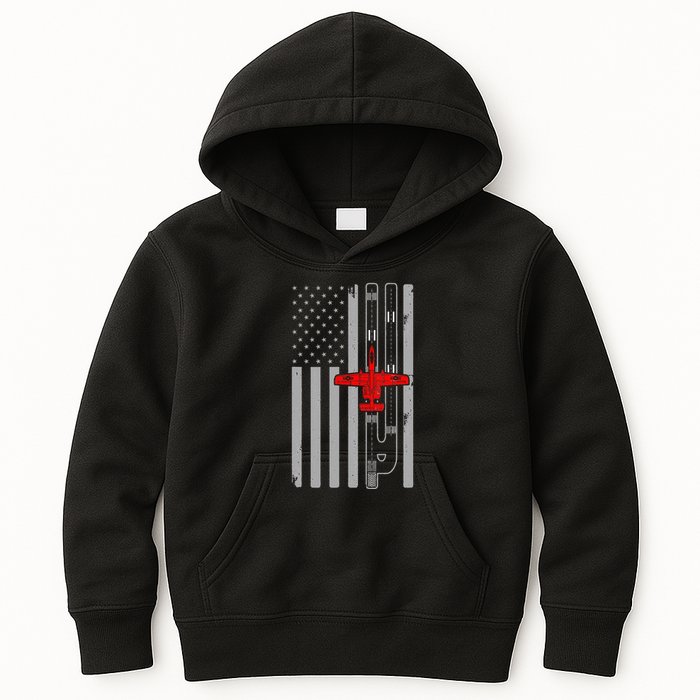 A 10 Warthog Airplane American Flag Runway A10 Thunderbird Kids Hoodie