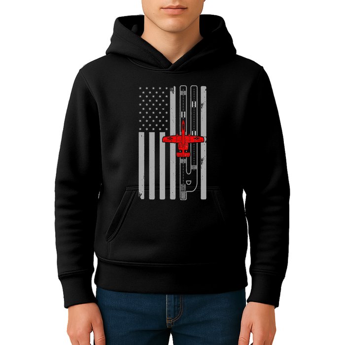 A 10 Warthog Airplane American Flag Runway A10 Thunderbird Kids Hoodie