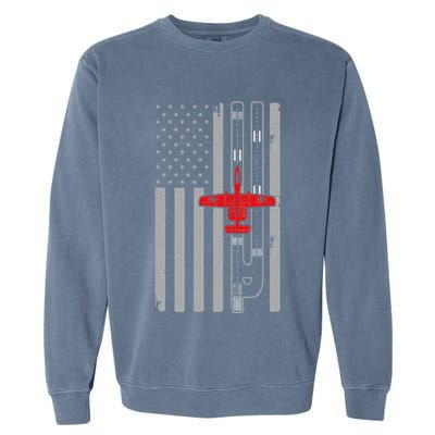 A 10 Warthog Airplane American Flag Runway A10 Thunderbird Garment-Dyed Sweatshirt