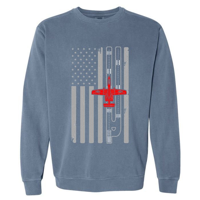 A 10 Warthog Airplane American Flag Runway A10 Thunderbird Garment-Dyed Sweatshirt