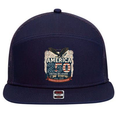 America's 250th Anniversary Of Freedom USA 1776-2026 7 Panel Mesh Trucker Snapback Hat
