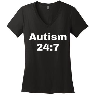 Autism 24:7  Women's V-Neck T-Shirt