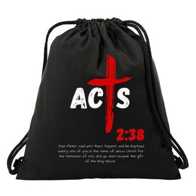 Acts 238 Baptized In Jesus Name Cross Pentecostal Apostolic Drawstring Bag