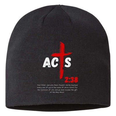 Acts 238 Baptized In Jesus Name Cross Pentecostal Apostolic Sustainable Beanie