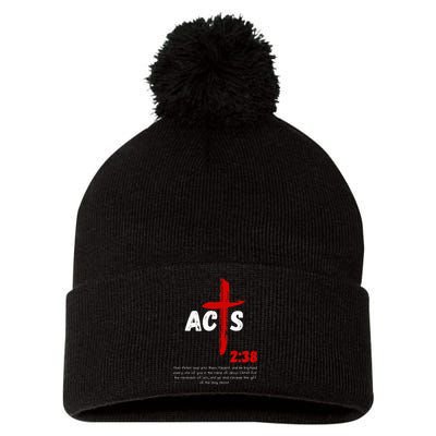 Acts 238 Baptized In Jesus Name Cross Pentecostal Apostolic Pom Pom 12in Knit Beanie