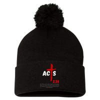 Acts 238 Baptized In Jesus Name Cross Pentecostal Apostolic Pom Pom 12in Knit Beanie