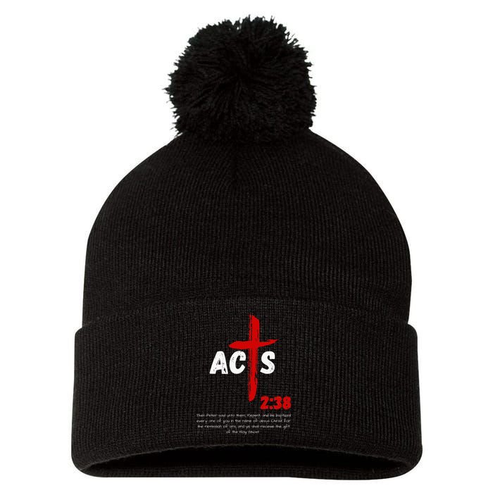 Acts 238 Baptized In Jesus Name Cross Pentecostal Apostolic Pom Pom 12in Knit Beanie