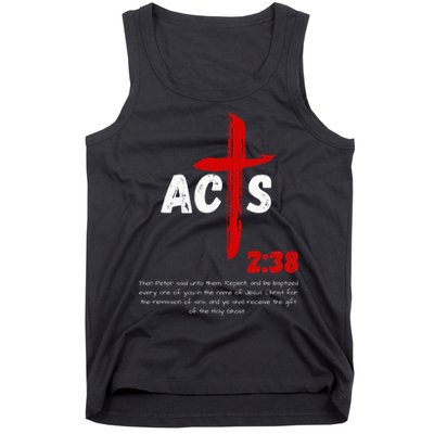 Acts 238 Baptized In Jesus Name Cross Pentecostal Apostolic Tank Top