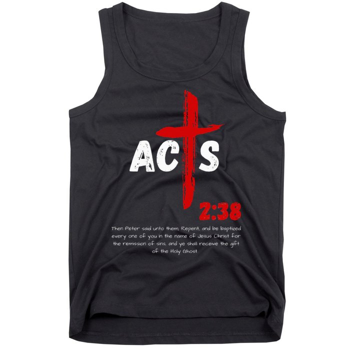 Acts 238 Baptized In Jesus Name Cross Pentecostal Apostolic Tank Top