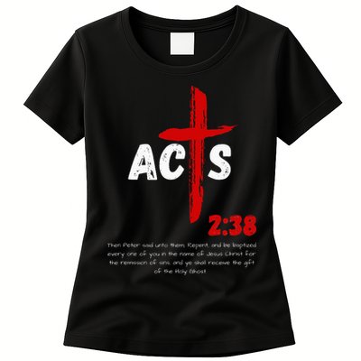 Acts 238 Baptized In Jesus Name Cross Pentecostal Apostolic Womens T-Shirt