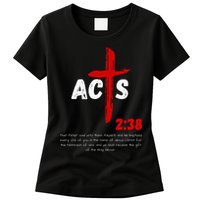 Acts 238 Baptized In Jesus Name Cross Pentecostal Apostolic Womens T-Shirt