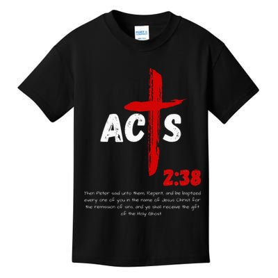 Acts 238 Baptized In Jesus Name Cross Pentecostal Apostolic Kids T-Shirt