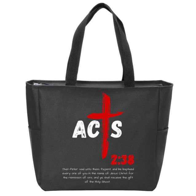 Acts 238 Baptized In Jesus Name Cross Pentecostal Apostolic Zip Tote Bag