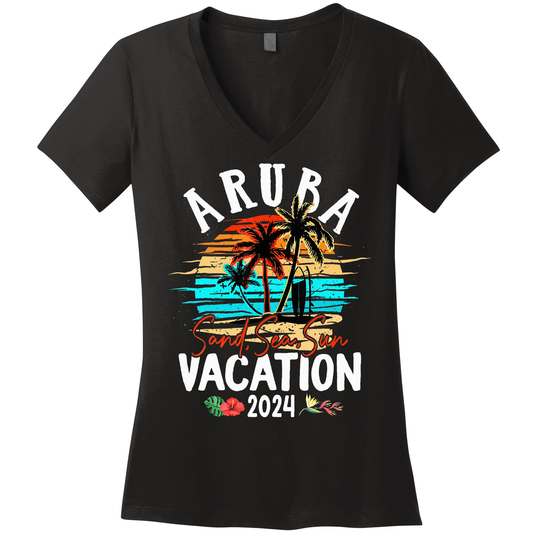 Aruba 2024 Family Friends Trip Group Vacation Matching Women's V-Neck T-Shirt