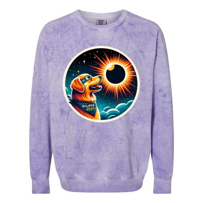 April 2024 Solar Eclipse Dog Wearing Solar Eclipse Glasses Colorblast Crewneck Sweatshirt