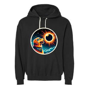 April 2024 Solar Eclipse Dog Wearing Solar Eclipse Glasses Garment-Dyed Fleece Hoodie