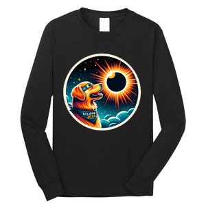 April 2024 Solar Eclipse Dog Wearing Solar Eclipse Glasses Long Sleeve Shirt