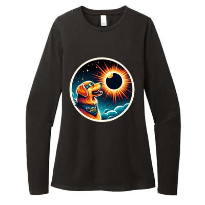 April 2024 Solar Eclipse Dog Wearing Solar Eclipse Glasses Womens CVC Long Sleeve Shirt