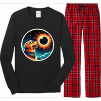 April 2024 Solar Eclipse Dog Wearing Solar Eclipse Glasses Long Sleeve Pajama Set