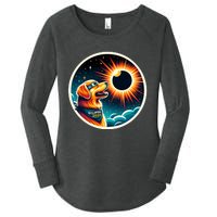 April 2024 Solar Eclipse Dog Wearing Solar Eclipse Glasses Women's Perfect Tri Tunic Long Sleeve Shirt