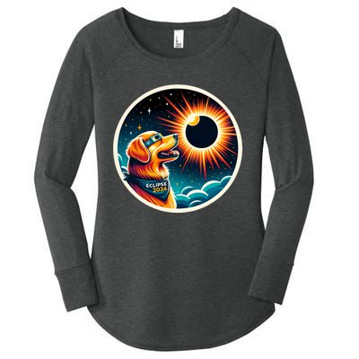 April 2024 Solar Eclipse Dog Wearing Solar Eclipse Glasses Women's Perfect Tri Tunic Long Sleeve Shirt