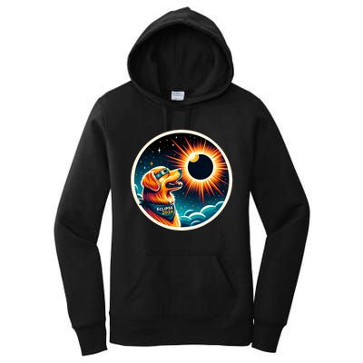 April 2024 Solar Eclipse Dog Wearing Solar Eclipse Glasses Women's Pullover Hoodie