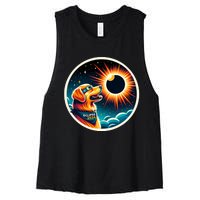 April 2024 Solar Eclipse Dog Wearing Solar Eclipse Glasses Women's Racerback Cropped Tank